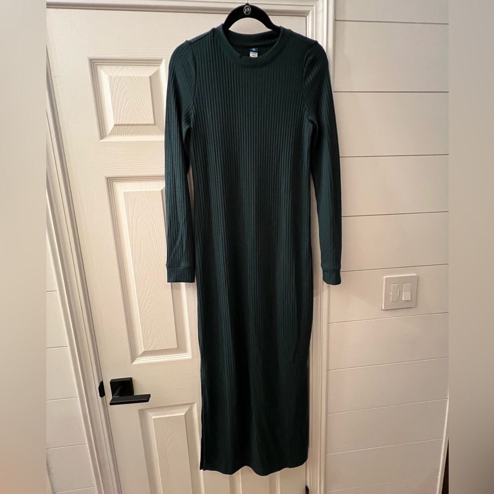 Old Navy Dark Green Ribbed Long Sleeve Dress